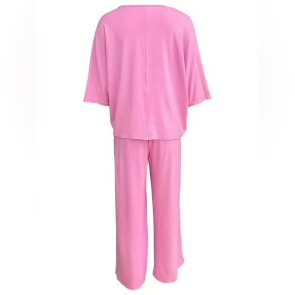 Casual Solid Color Pants Set, Half Sleeve V Neck Top & Wide Leg Pants Outfit - Picture 10 of 12